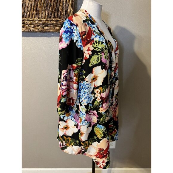 Show Me Your MUMU Kimono Duster Top Cover Up Black Floral Multi Small NEW - Picture 8 of 13